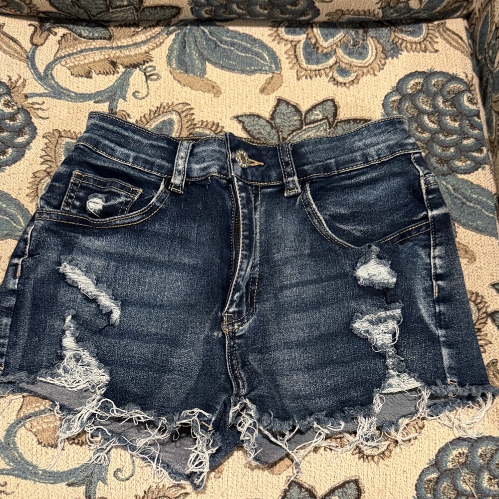 SHEIN Dark Blue Distressed Jean Shorts - Picture 2 of 4